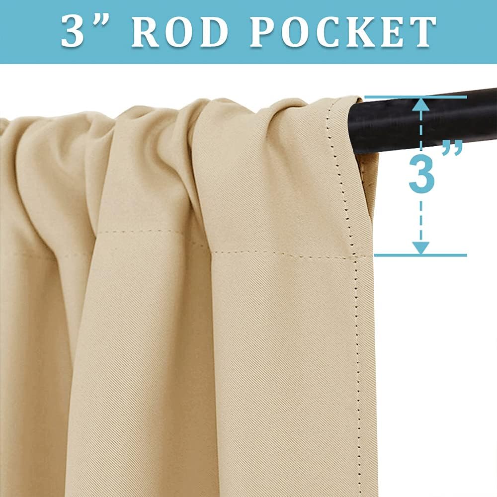 RYB HOME Curtains for Bedroom 63 inches Long, Blackout Thermal Insulating Window Treatment Drapes for Living Room Bathroom Basement Laundry Classroom, W 34 x L 63, Biscotti Beige, 2 Panels