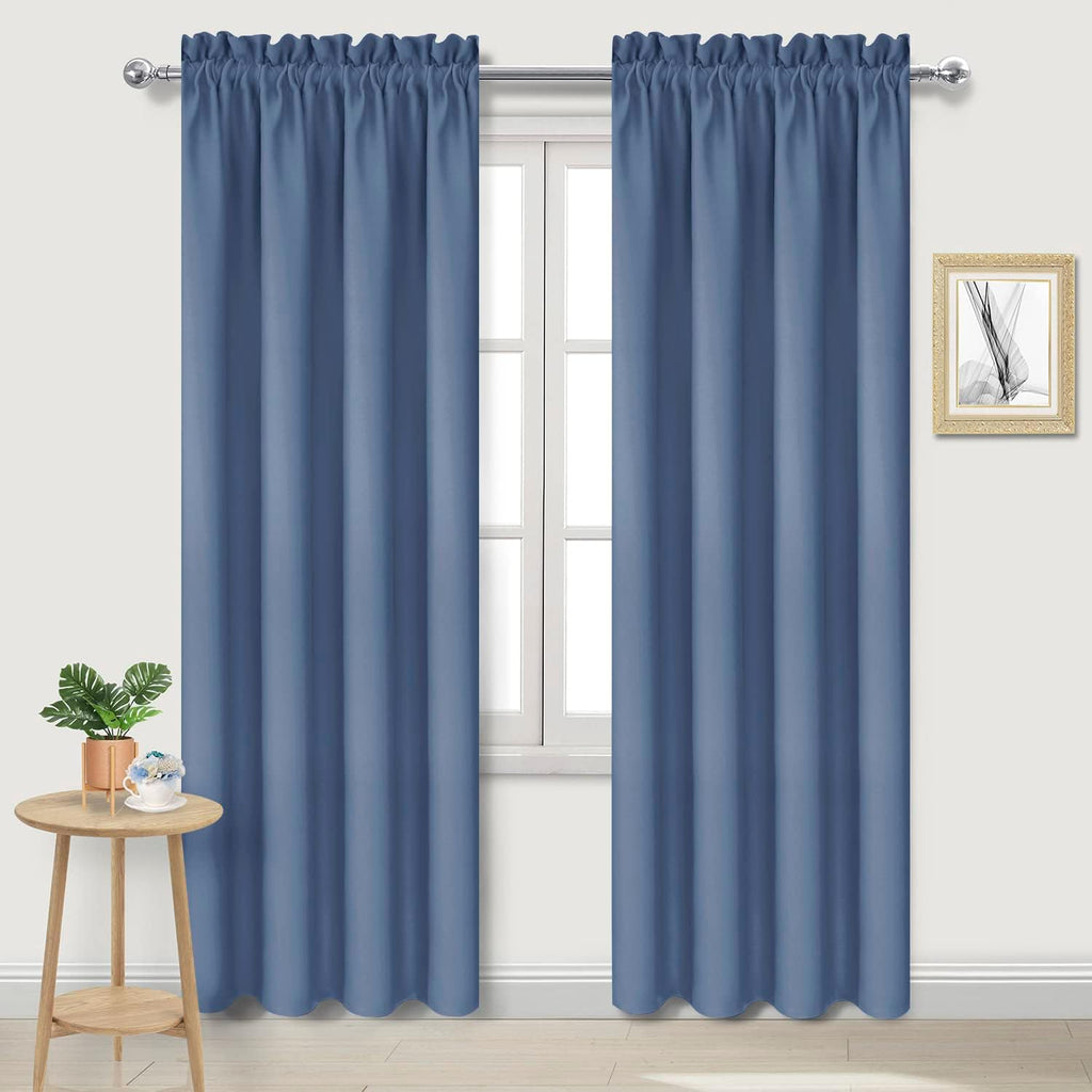 DWCN Blackout Curtains – Thermal Insulated, Energy Saving & Noise Reducing Bedroom and Living Room Curtains, Dusty Blue, W 42x L 84 Inch, Set of 2 Rod Pocket Curtain Panels