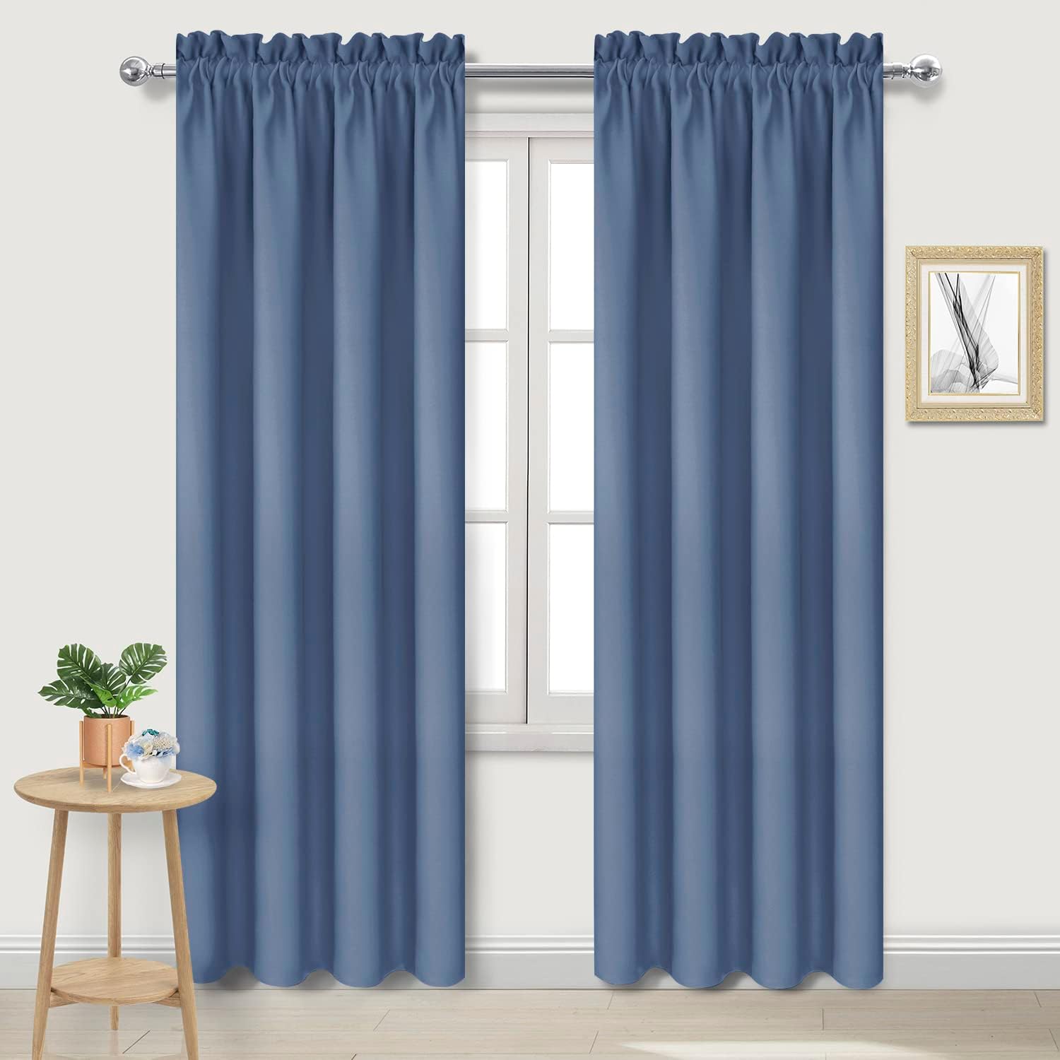 DWCN Blackout Curtains – Thermal Insulated, Energy Saving & Noise Reducing Bedroom and Living Room Curtains, Dusty Blue, W 42x L 84 Inch, Set of 2 Rod Pocket Curtain Panels