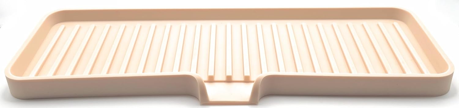 Happitasa Silicone Soap Dish Tray and Sponge Holder with Drain Chute | Bathroom and Kitchen Sink Organizer Caddy (Sand Dollar, 12"x4", 7.4 Ounces)