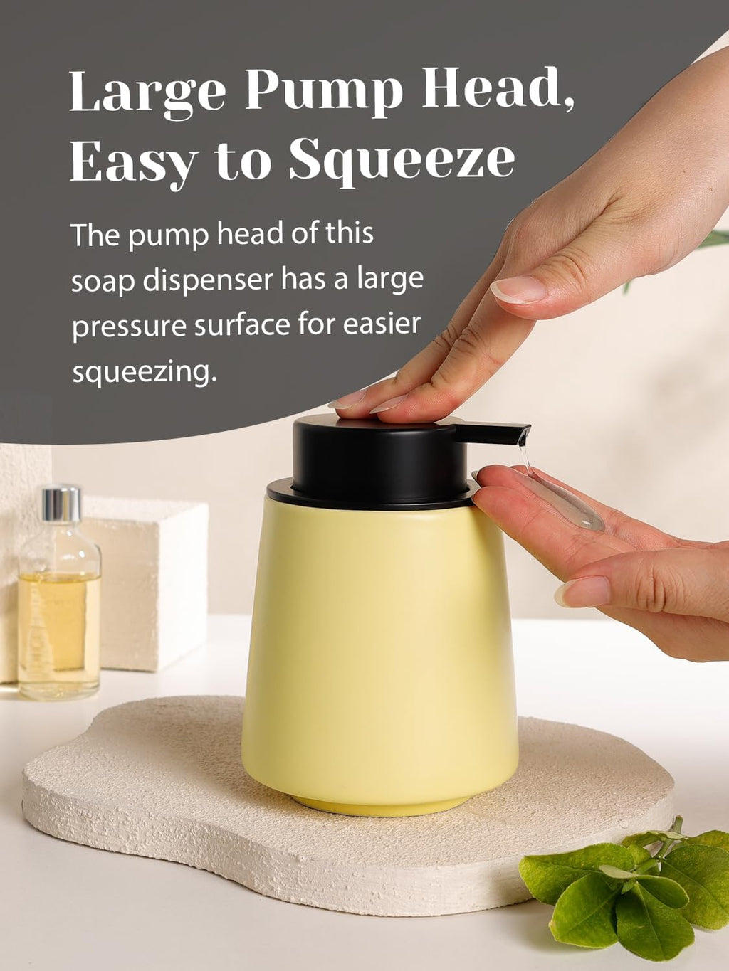 INGOFIN Ceramic Soap Dispenser, 14 oz Bathroom Hand Soap Dispenser, Liquid Dispenser with Pump, Refillable Modern Lotion Dish Dispenser for Kitchen, Matte Yellow