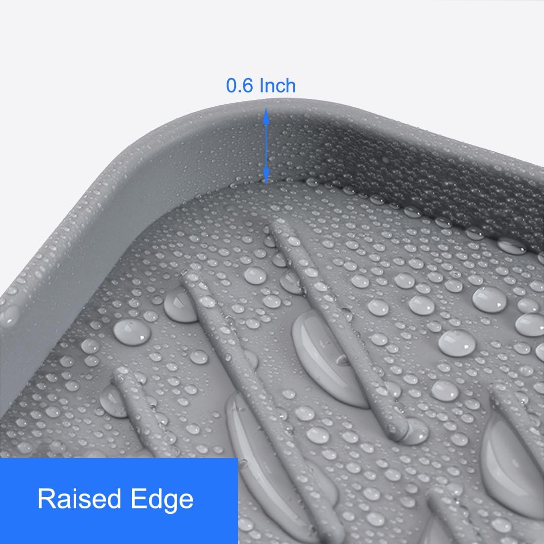 Sponge Holder for Kitchen Sink, Silicone Sponge Dish Tray with Drain Spout, Soap Dispenser Holder for Shower Bathroom (Grey, 9.8" x 4.9")