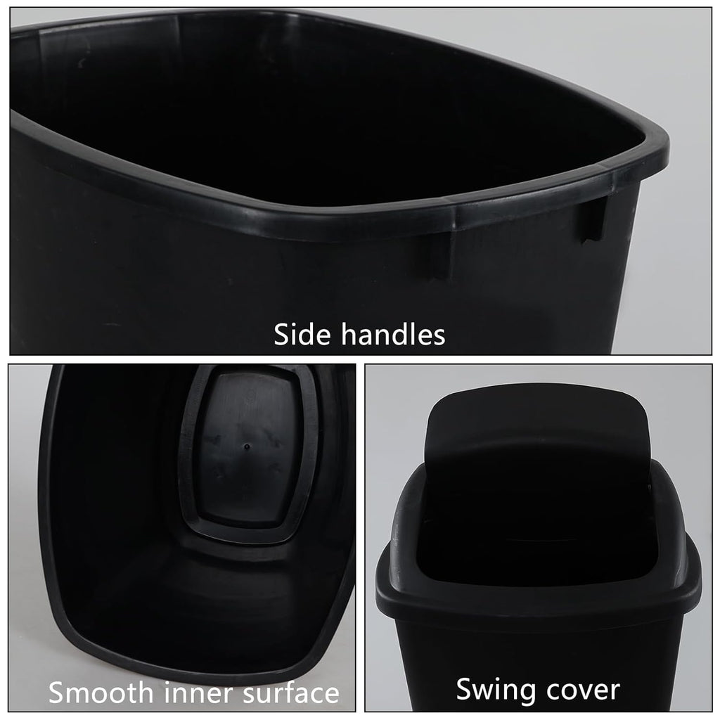 13 Gallon Garbage Can with Swing Lid, Plastic Kitchen Trash Can, 4 Pack, Black