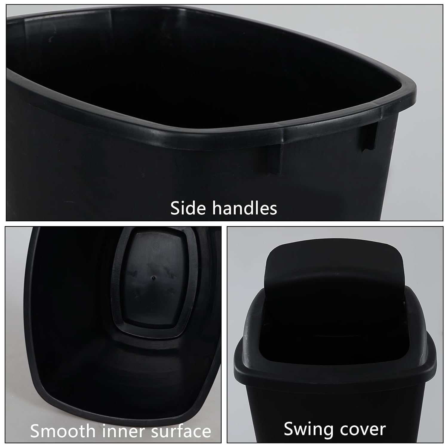 13 Gallon Garbage Can with Swing Lid, Plastic Kitchen Trash Can, 4 Pack, Black