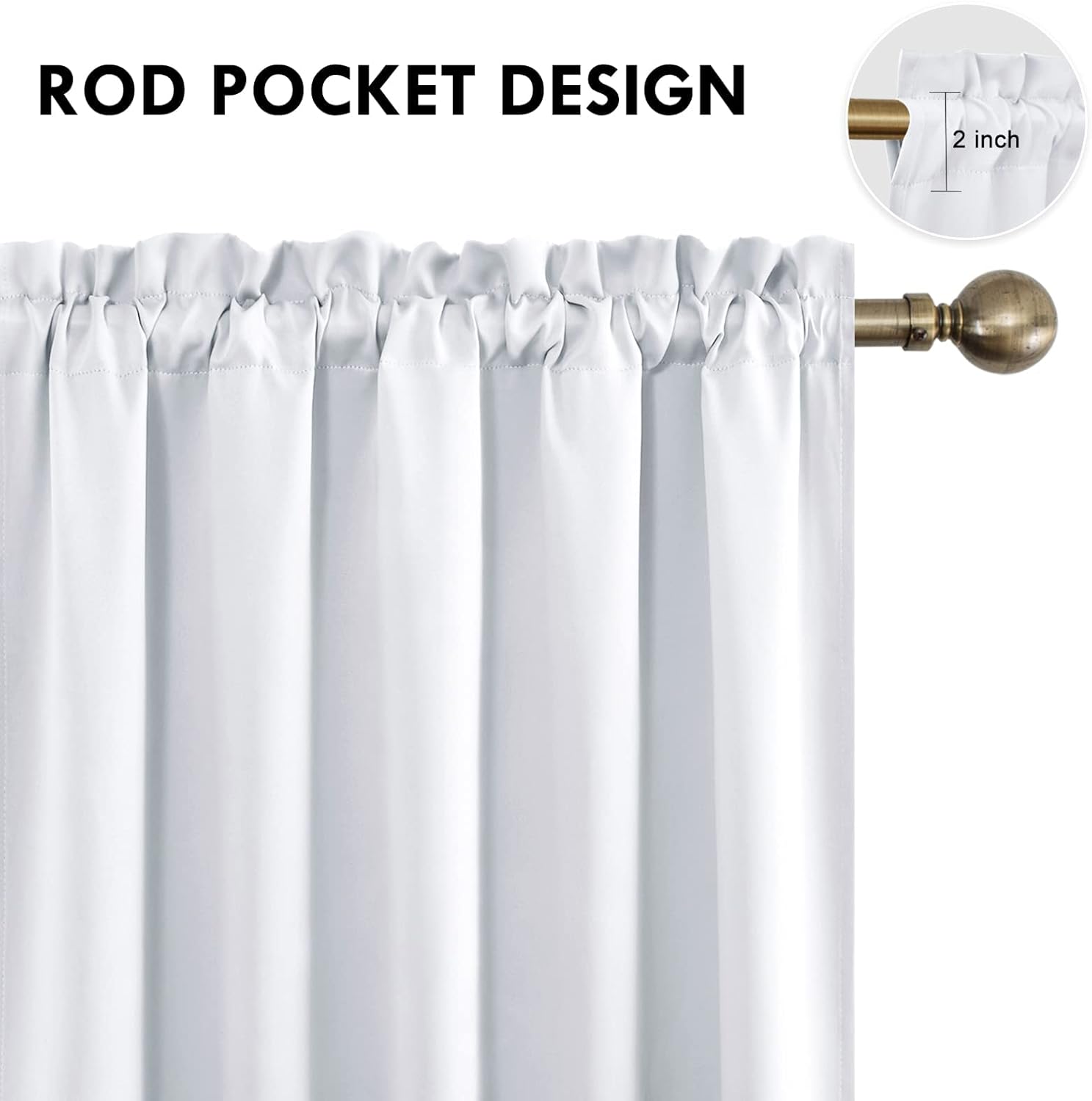 DWCN White Short Room Darkening Curtains for Kitchen/Bedroom, 42 x 36 inches Long - Energy Saving Window Drapes for Nursery with Rod Pocket, Set of 2 Panels
