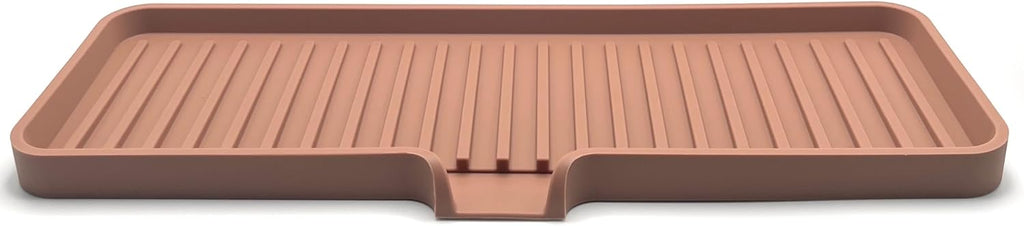 Happitasa Silicone Soap Dish Tray and Sponge Holder with Drain Chute | Bathroom and Kitchen Sink Organizer Caddy (Mocha, 12"x4", 7.4 Ounces)