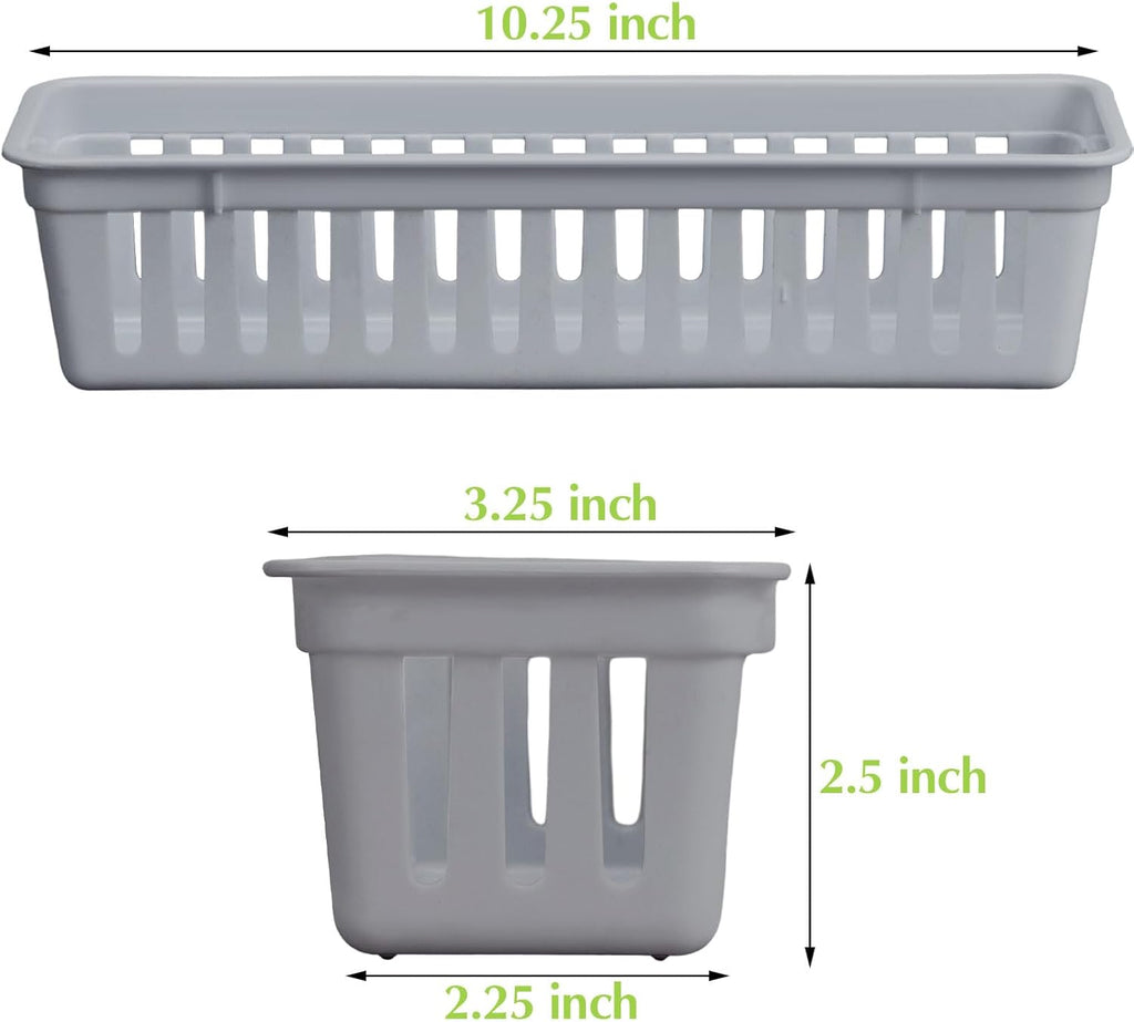 Domensi 12 Pack Slim Plastic Storage Baskets Tray for Organizing 10.25 x 3.25 x 2.5 Inch Small Narrow Storage Bins Stackable Drawer Pencil Trays Holder for Desk Garage Cabinet Containers(Gray)