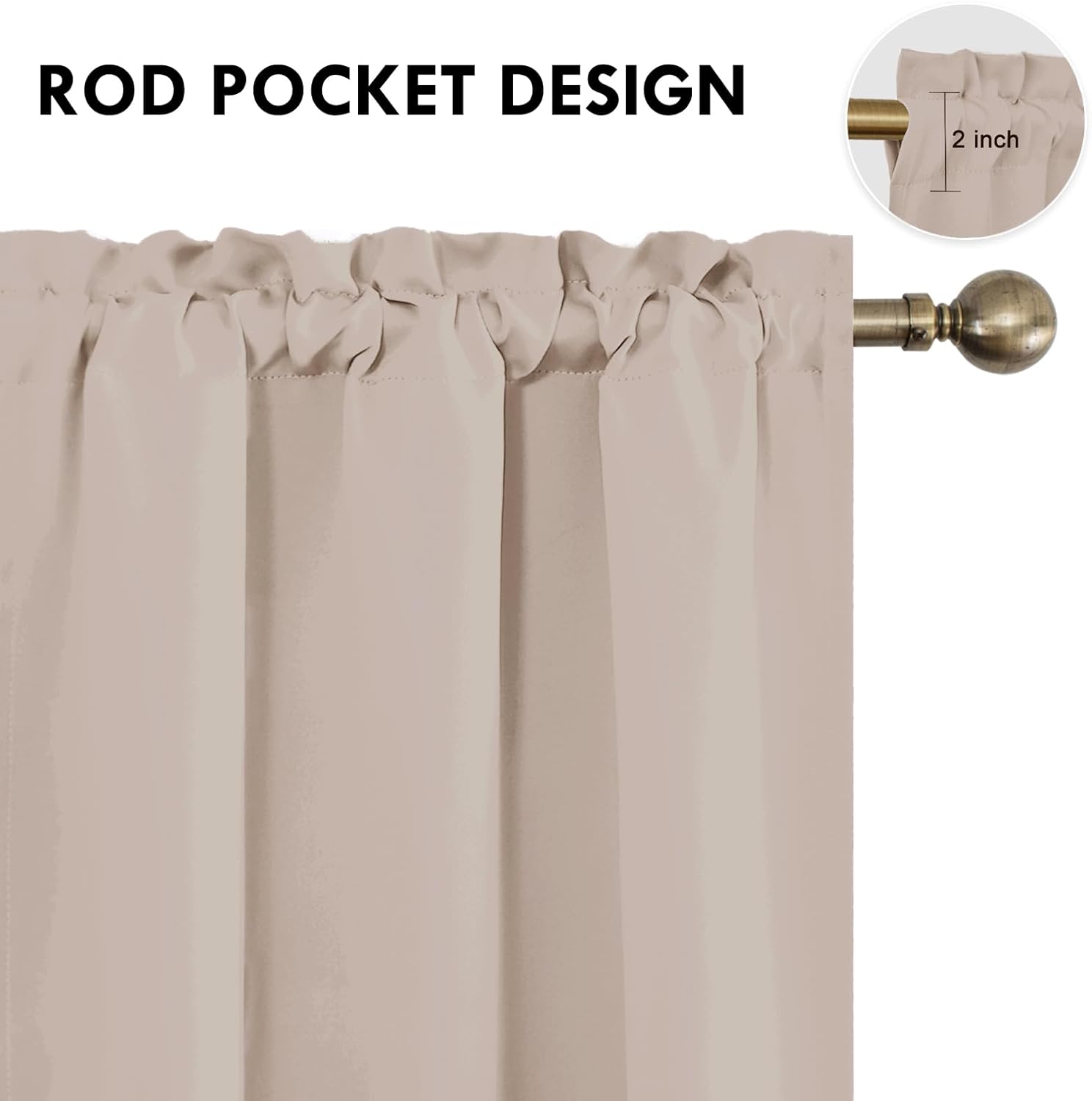 DWCN Blackout Curtains for Living Room Thermal Insulated, Energy Saving & Noise Reducing Bedroom Curtains, Camel, W 38x L 72 Inch, Set of 2 Rod Pocket Curtain Panels