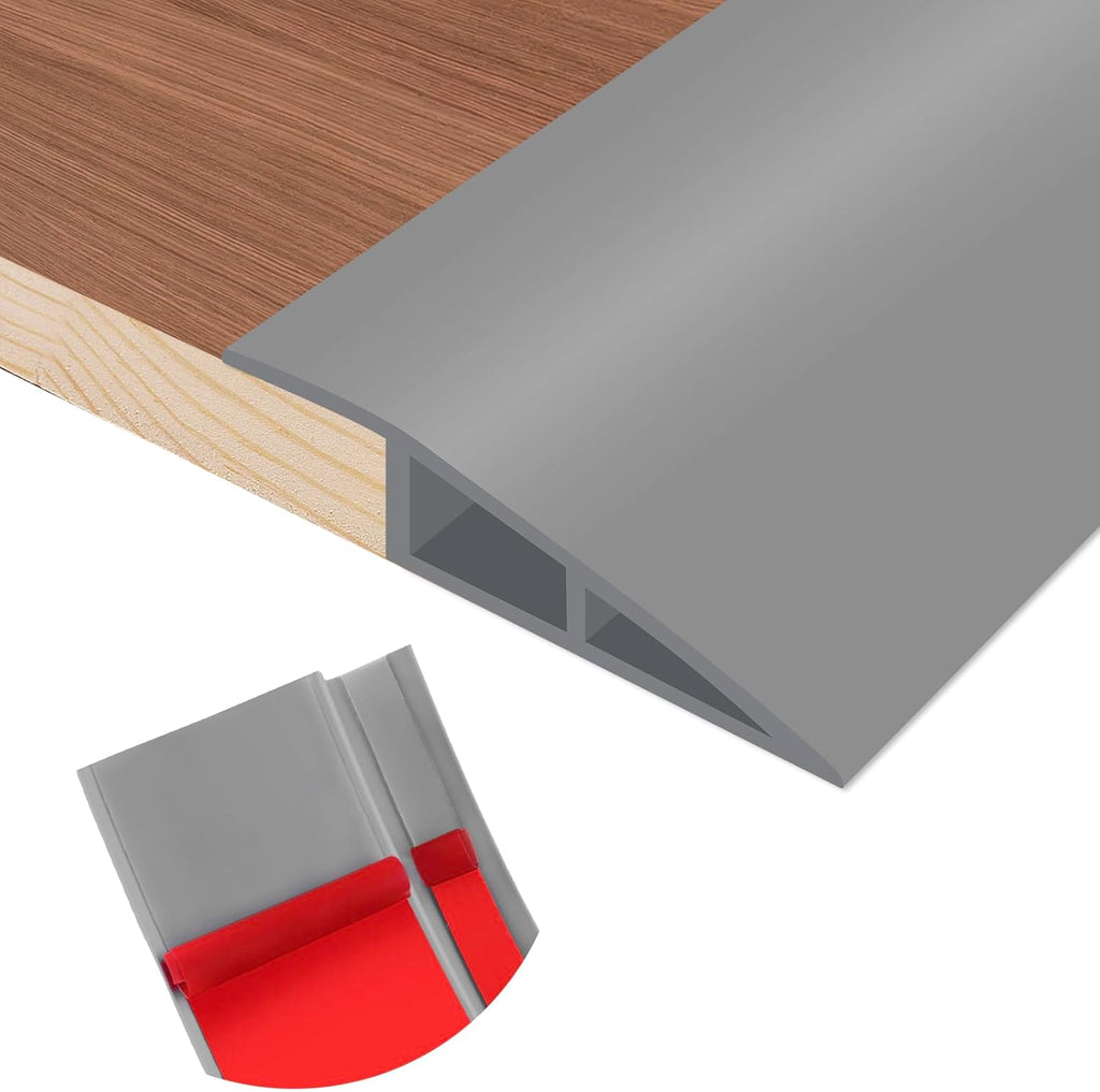 Floor Transition Strip Self Adhesive Vinyl Door Threshold for Doorways Carpet Edging Trim Overlap Edge Reducer for Laminate Floor, Carpet, Tile (Gray, 3/5" to 4/5", 3.3Ft)