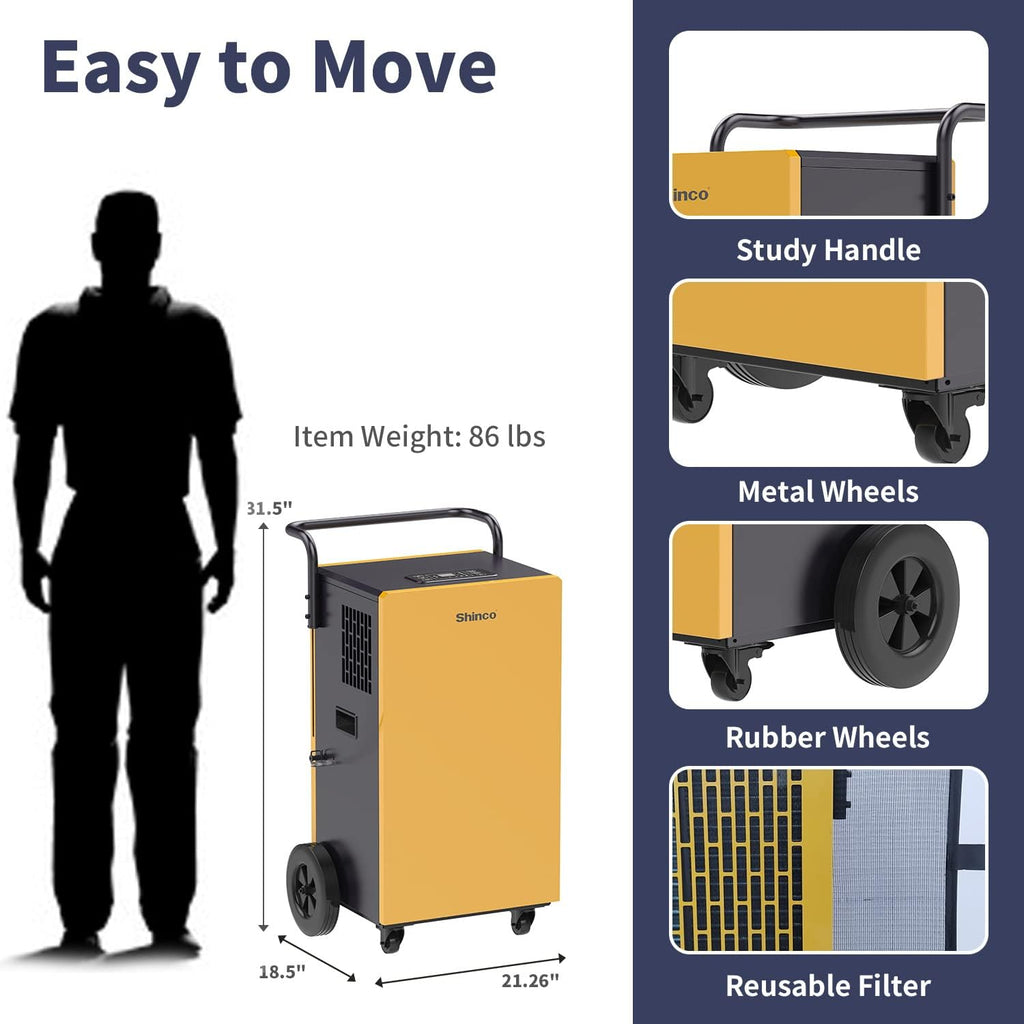 Shinco Commercial Dehumidifiers with Pump, 200 Pints Industrial Dehumidifier for Crawl Spaces, Basements Warehouse and Large Spaces up to 8,000 Sq Ft