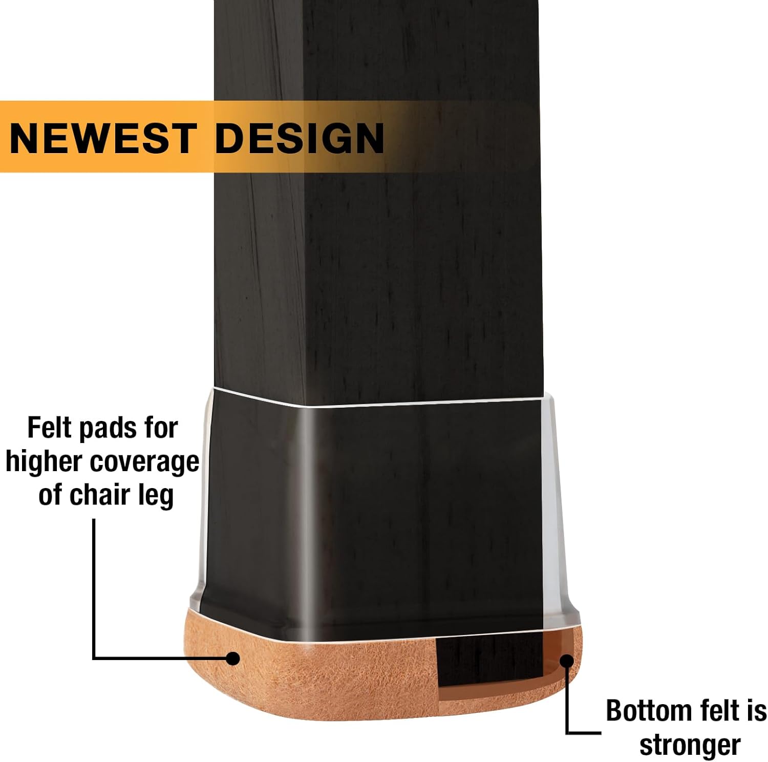 16 Pcs Chair Leg Floor Protectors Square, Silicone Chair Leg Protectors for Hardwood Floors, Chair Leg Caps Covers Protect Wooden Floors from Scratching, Thick, Won't Tear (Fit: 1-1/10" - 1-3/10")