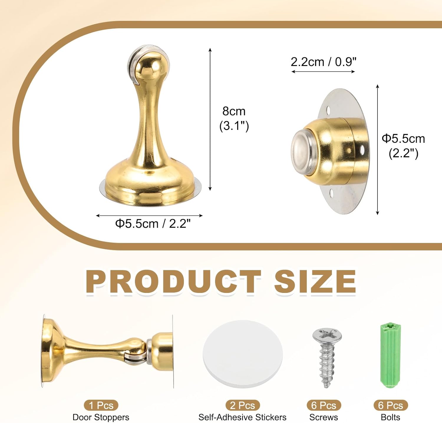 MECCANIXITY Magnetic Door Stoppers Stainless Steel Door Stops, Wall Floor Mounted Doors Holder Keep Doors Open for Home Office Closet (Gold Tone)