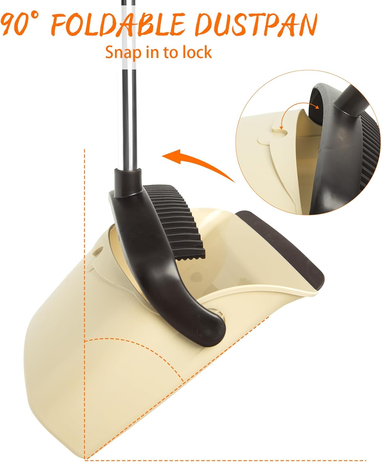 Broom and Dustpan Set, Dustpan Combo with 51" Stainless Steel Long Handle Brooms with 5-Layer Soft Bristles for Home Office Kitchen Bathroom(Beige)