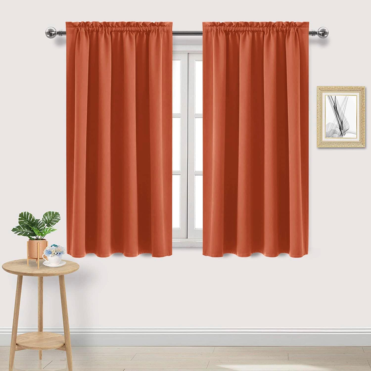 DWCN Blackout Curtains Thermal Insulated, Energy Saving & Noise Reducing Bedroom and Living Room Curtains, Burnt Ochre, W 52x L 45 Inch, Set of 2 Rod Pocket Curtain Panels