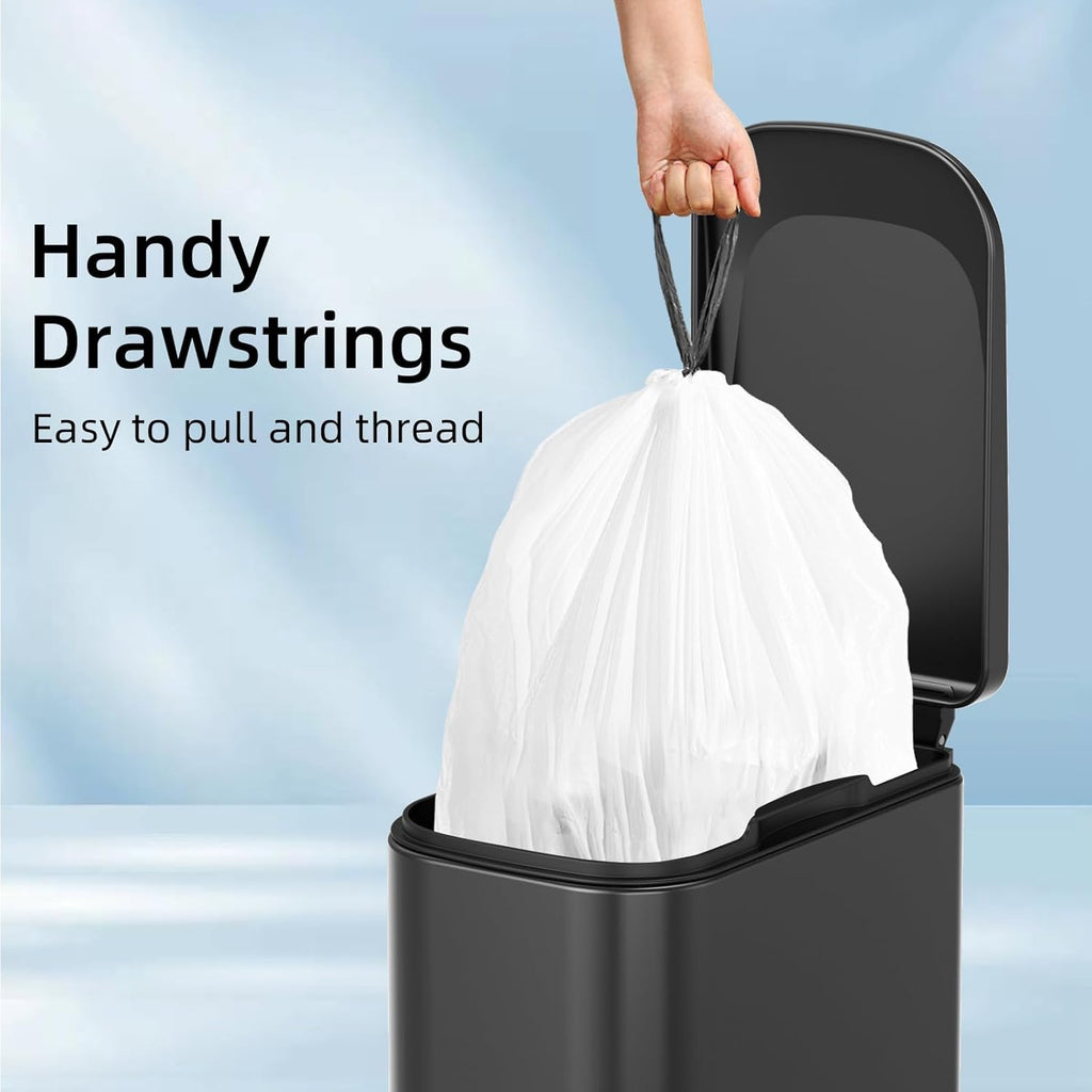 120 Counts 1.6 Gallon Mini Drawstring Trash Bags, Small Garbage Bags by KSSKSS, Code a fit 4.5-8 Liter, 1.2-2 Gal, White Trash Bin Liners for Home Office Kitchen Bathroom Bedroom