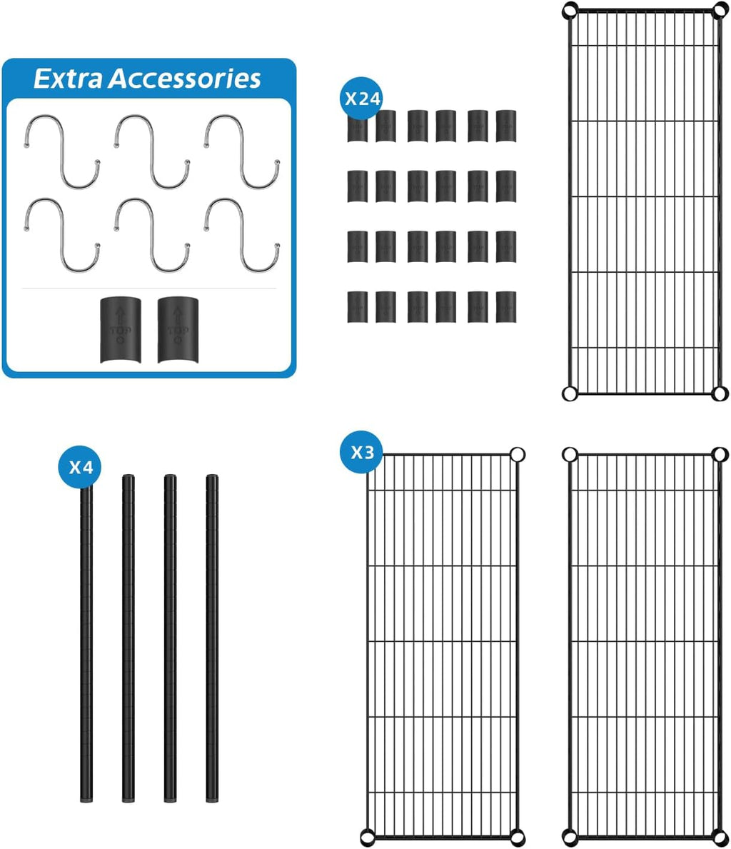 3-Shelf Adjustable Metal Shelf Wire Shelving Unit Storage Rack Display Shelf for Office,Kitchen,Bedroom,Bathroom,Laundry,Pantry Basement,Garage(Black,36" L x 14" W x 30" H)