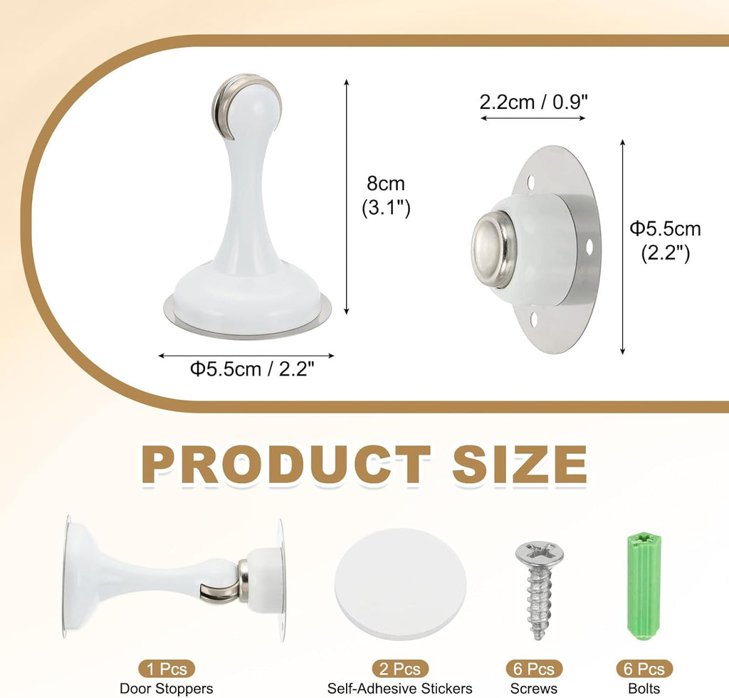 MECCANIXITY Magnetic Door Stoppers Stainless Steel Door Stops, Wall Floor Mounted Doors Holder Keep Doors Open for Home Office Closet (White)