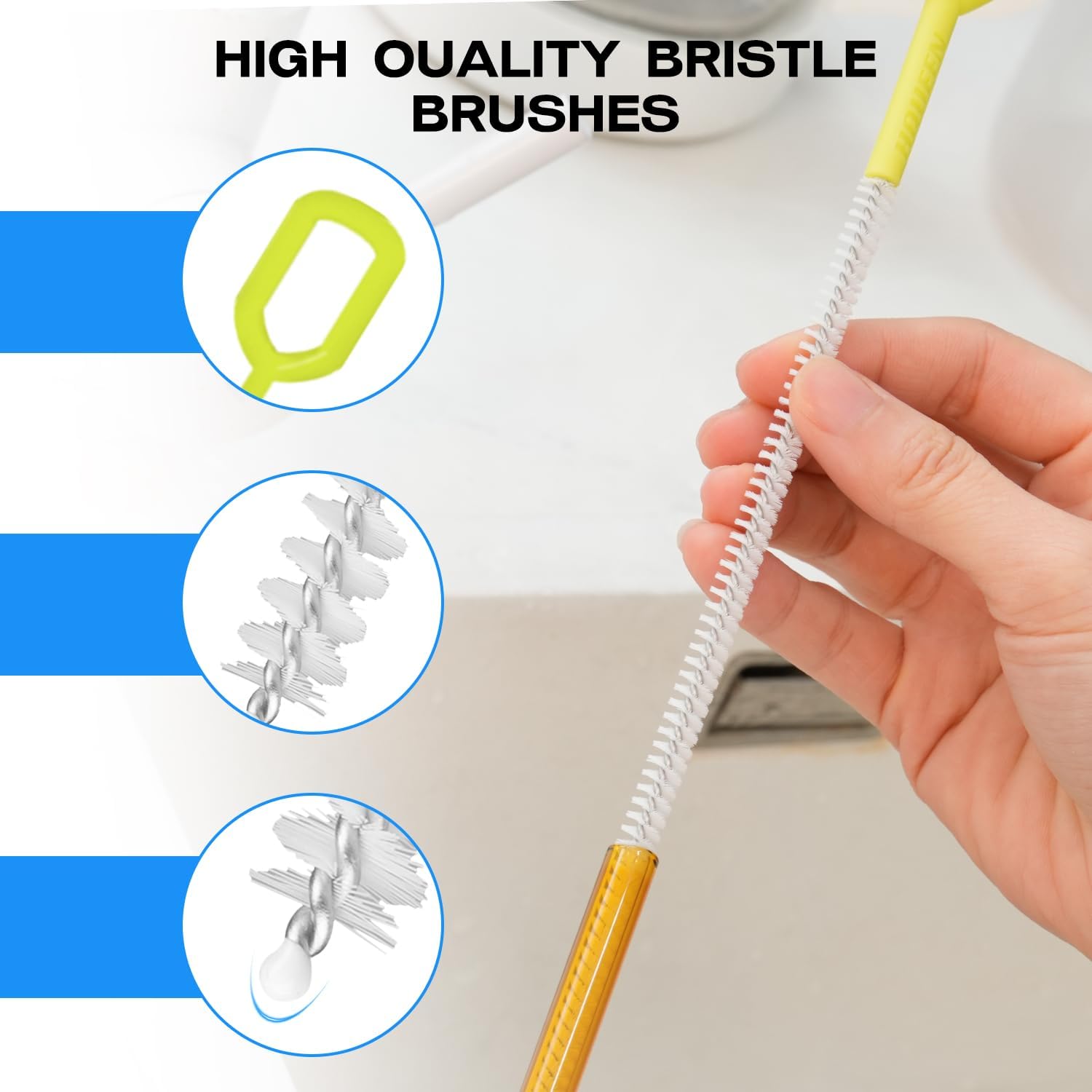 8-Piece Straw Cleaner Brush Set for Cleaning Straws - (4-Size) Extra Long Nylon Pipe Cleaners, Reusable Straw Cleaning Brush for Stanley Tumbler, Sippy Cup, Baby Bottle and Tubes (Type A)