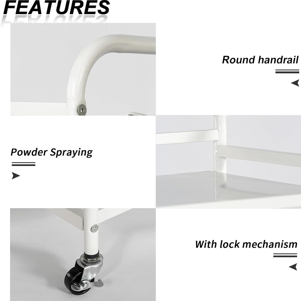 HDANI 3 Tier Rolling Cart Shelves,Heavy Duty Multifunctional Metal Frame-Supports 22 Lbs Per Tier,Rolling Cart with 2 Lockable Wheels for Home, Office,Kitchen,Bathroom,Bedroom(White)…