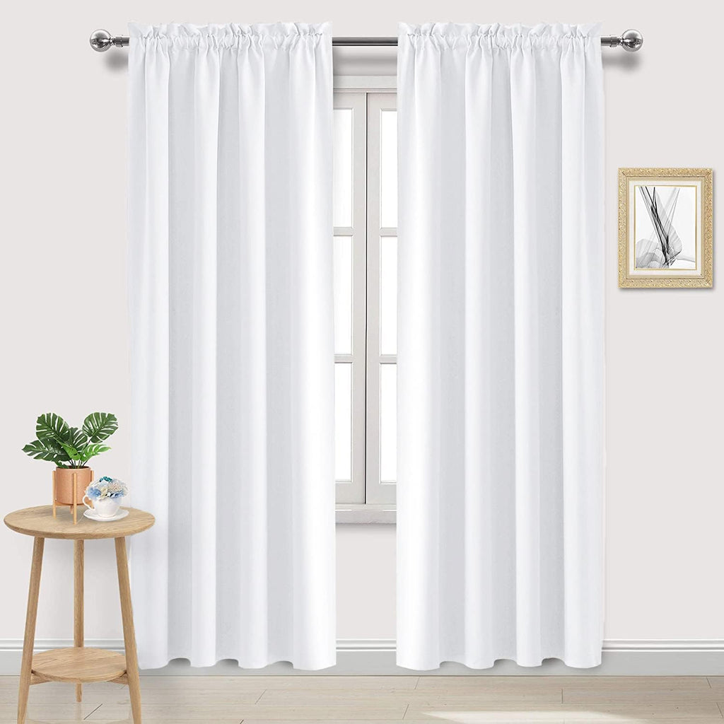 DWCN White Curtains for Living Room Thermal Insulated, 50% Light Blocking Curtains for Bedroom, Dining Room Window, W 52x L 84 Inch, Set of 2 Rod Pocket Curtain Panels