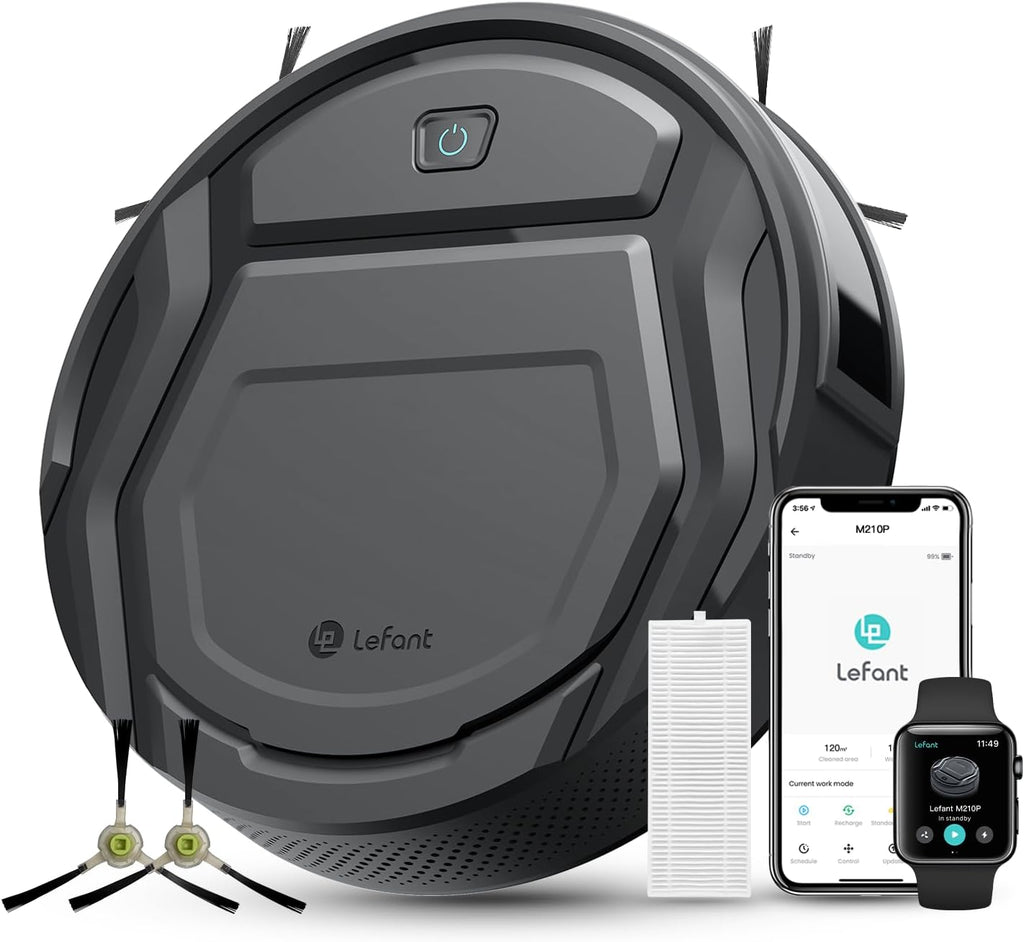 Lefant M210 Pro Robot Vacuum, Slim Quiet, 3 Adjustable Suction Levels, 6 Modes, Robot Vacuum Cleaner for Pet Hair, Hard Floors & Low Carpets, Self-Charging, WiFi/App/Alexa Control, Gray