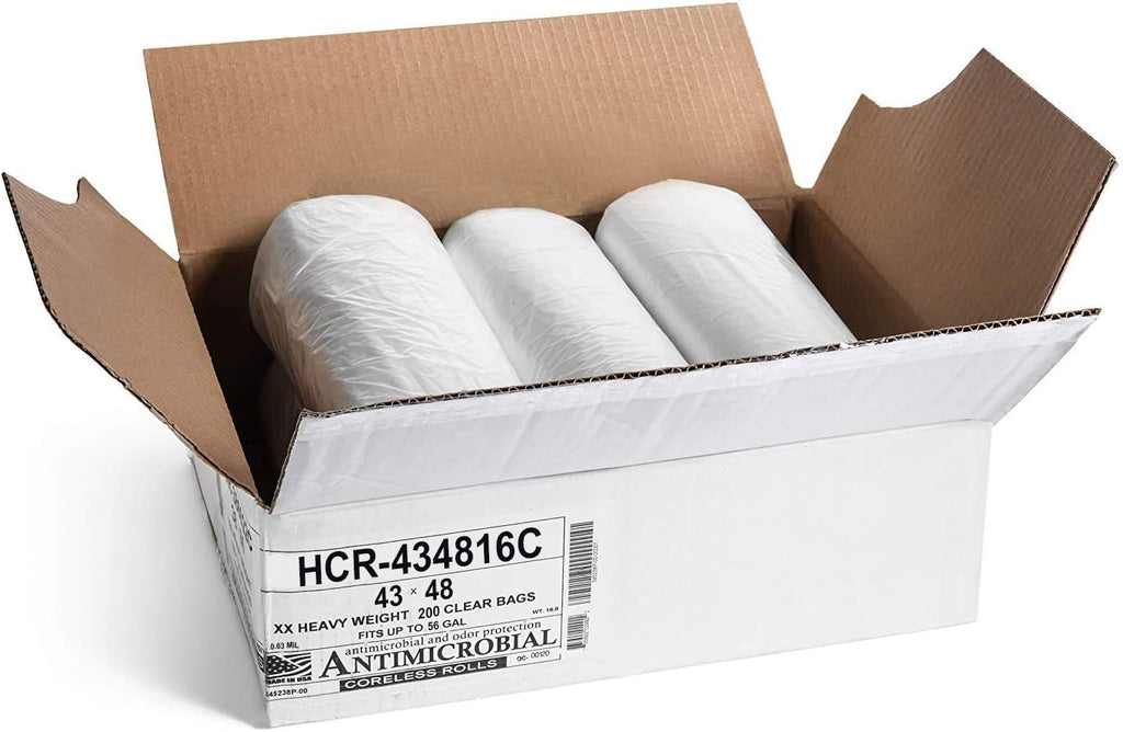 Aluf Plastics High Density Trash Bags, 56 Gallon, 200 Count, 16 Micron (eq), 43" x 48", Clear, for Bathroom, Office, Industrial, Commercial, Janitorial, Municipal, Recycling