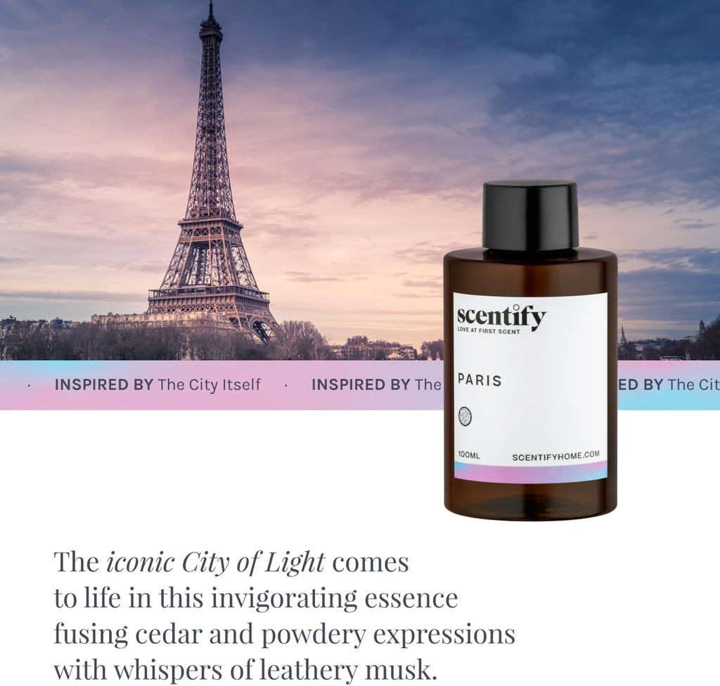 Scentify Paris Aroma Oil Refill Scent for Oil Diffusers - Berry, Floral, Amber, Powdery Scents - Luxurious Relaxing Aromatherapy Diffuser Fragrance 100ml, 3.38 oz