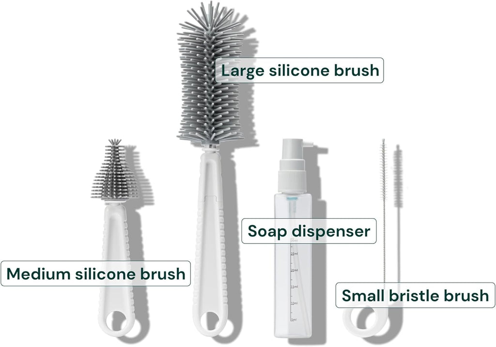 Willow Travel Cleaning Kit & Drying Rack - 5-Pack Cleaning Rack and Brushes for Breast Pump Parts and Bottles - Breastfeeding Essential