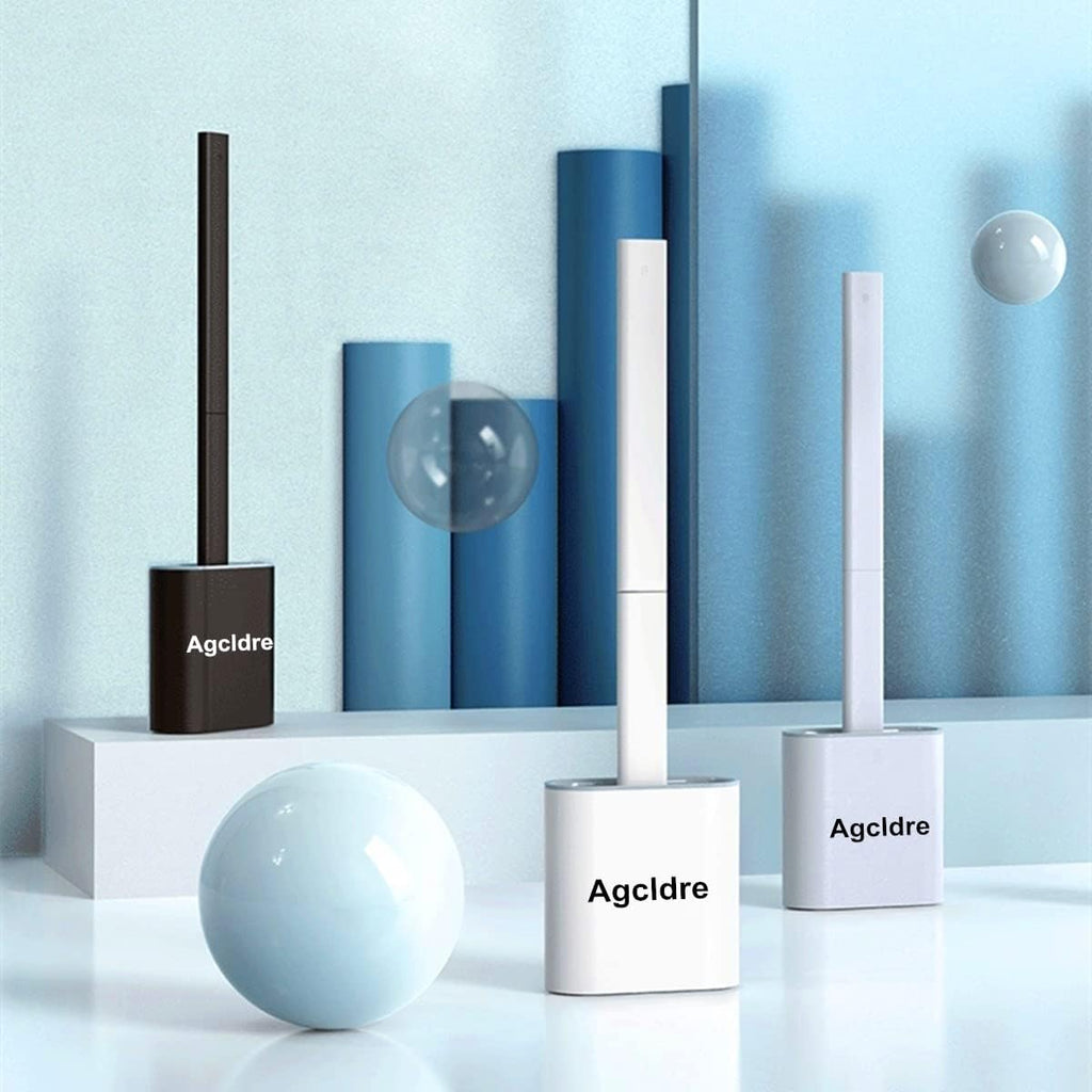 Toilet Brush with Holder Silicone Toilet Brush and Cleaning Brush for Household Bathroom Toliet Brush Set (White,Gray)