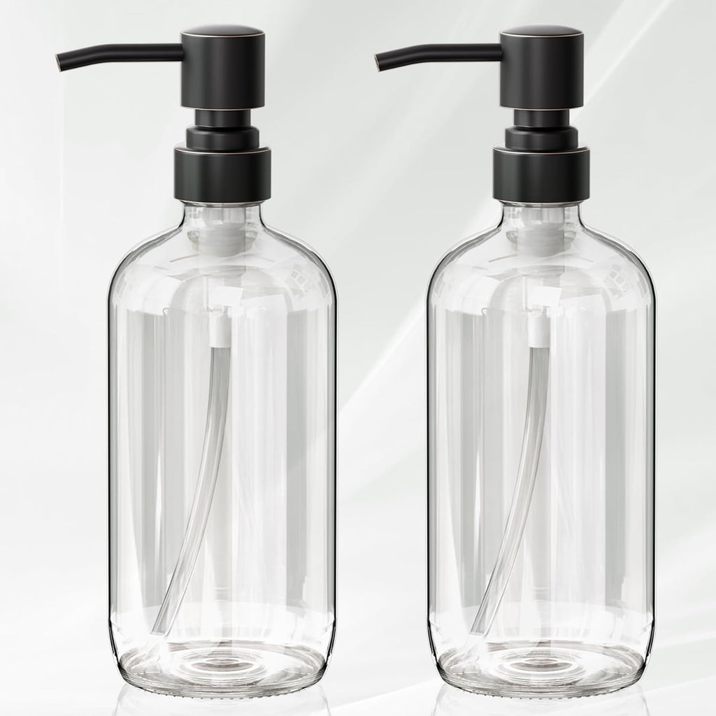 AmazerBath Glass Soap Dispenser, 2-Pack Clear Glass Soap Dispenser with Pump Bronze Rustproof, 17 Oz Bathroom Hand Soap Dispenser Bottle for Liquid Lotion, Kitchen Dish Soap Dispenser