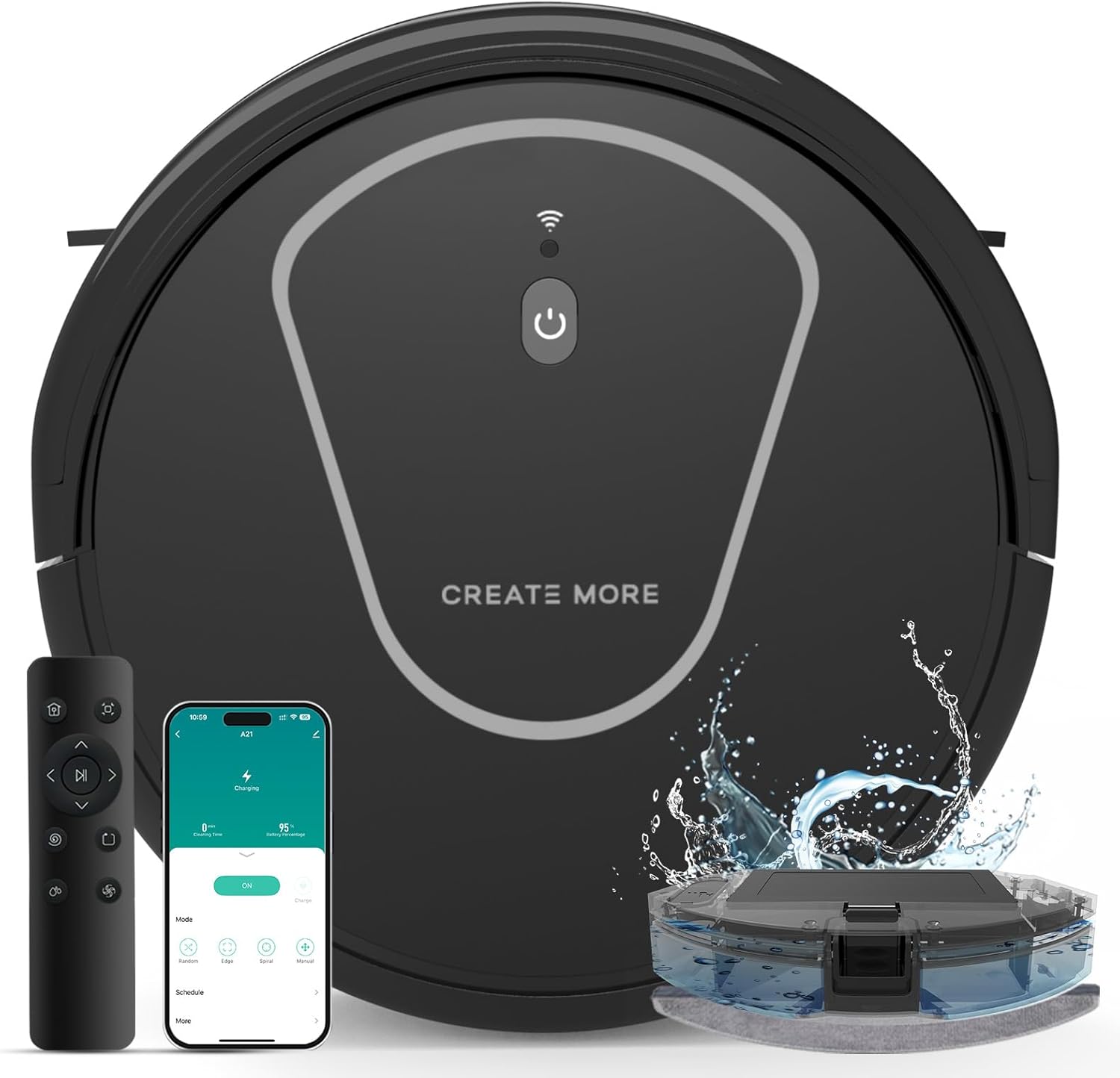 Bagotte Robot Vacuum and Mop Combo, 3 in 1 Vacuum Robot with 5000Pa Strong Suction,WiFi/App/Voice, Schedule, Self-Charging, Slim, Ideal for Hard Floor, Pet Hair, Carpet