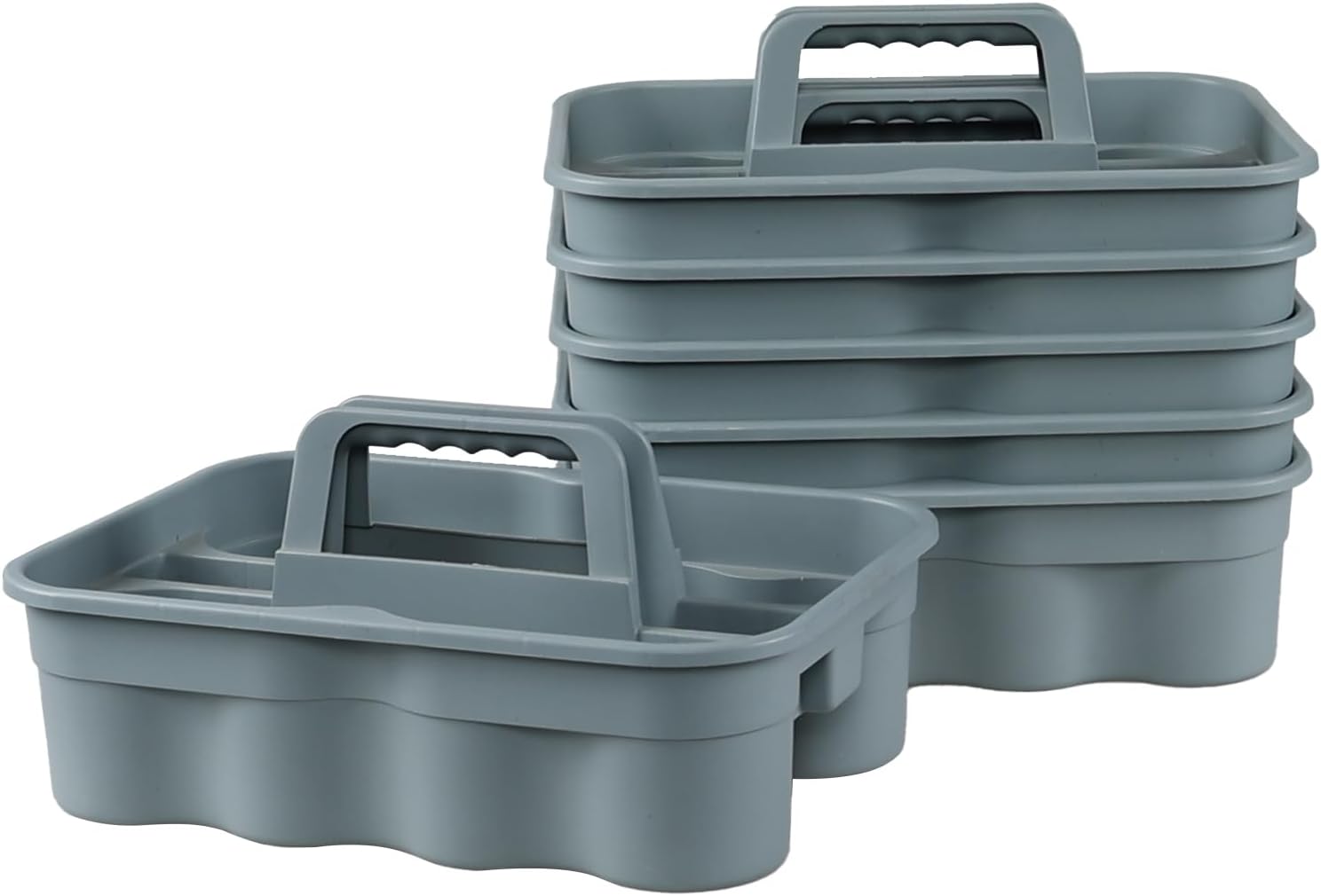 6 Pack Plastic 2 Compartments Cleaning Supplies Caddy, Commercial Carry Caddy Organizer with Handle, Gray