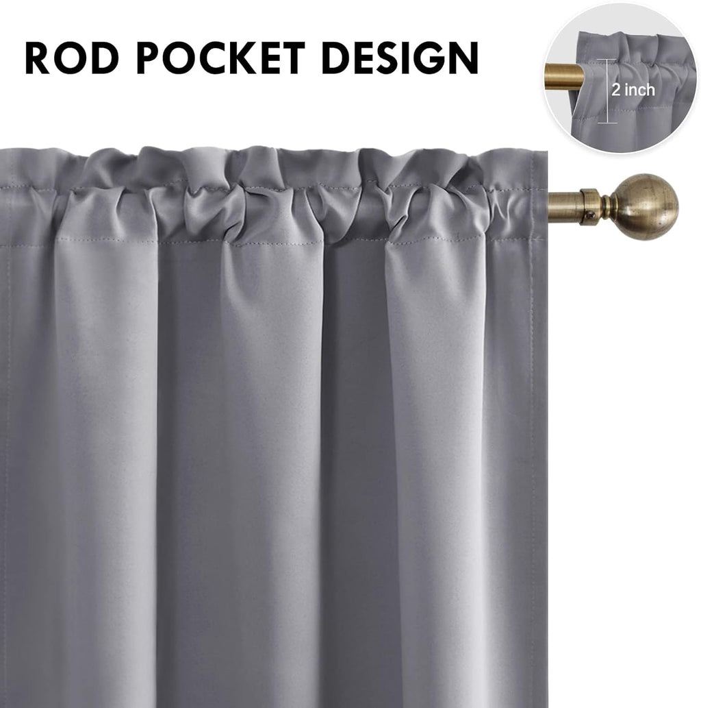 DWCN Blackout Curtains for Living Room Thermal Insulated, Energy Saving & Noise Reducing Bedroom Curtains, Grey, W 70x L 63 Inch, Set of 2 Rod Pocket Curtain Panels
