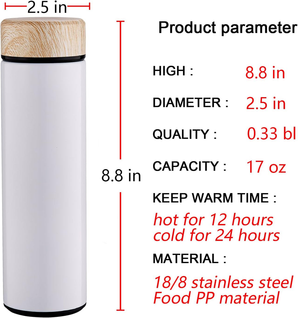 15oz Water Bottle Stainless Steel Thermos Flask - Insulated Vacuum, Leak Proof, Keeps Drinks Hot/Cold - Ideal for Coffee, Tea, Water - White