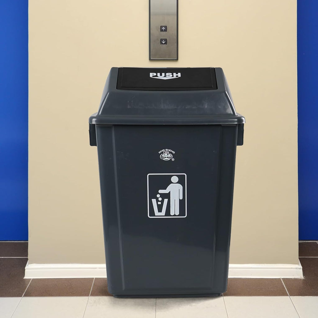 13 Gallon Plastic Swing Lid Trash Can, Outdoor Garbage Can, Grey, 4 Pack