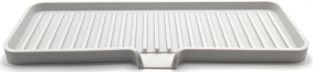 Happitasa Silicone Soap Dish Tray and Sponge Holder with Drain Chute | Bathroom and Kitchen Sink Organizer Caddy (Light Grey, 12"x4", 7.4 Ounces)