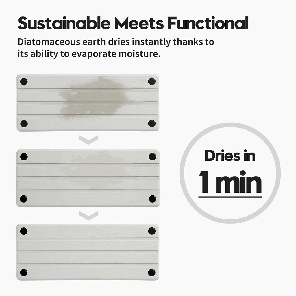 Instant Dry Sink Caddy Kitchen Sink Organizer, Quick Drying Diatomaceous Earth Stone Sink Tray Sponge Holder Soap Dish, Bathroom Countertop Vanity Dispenser Toothbrush Bottle, White, 10" x 4"