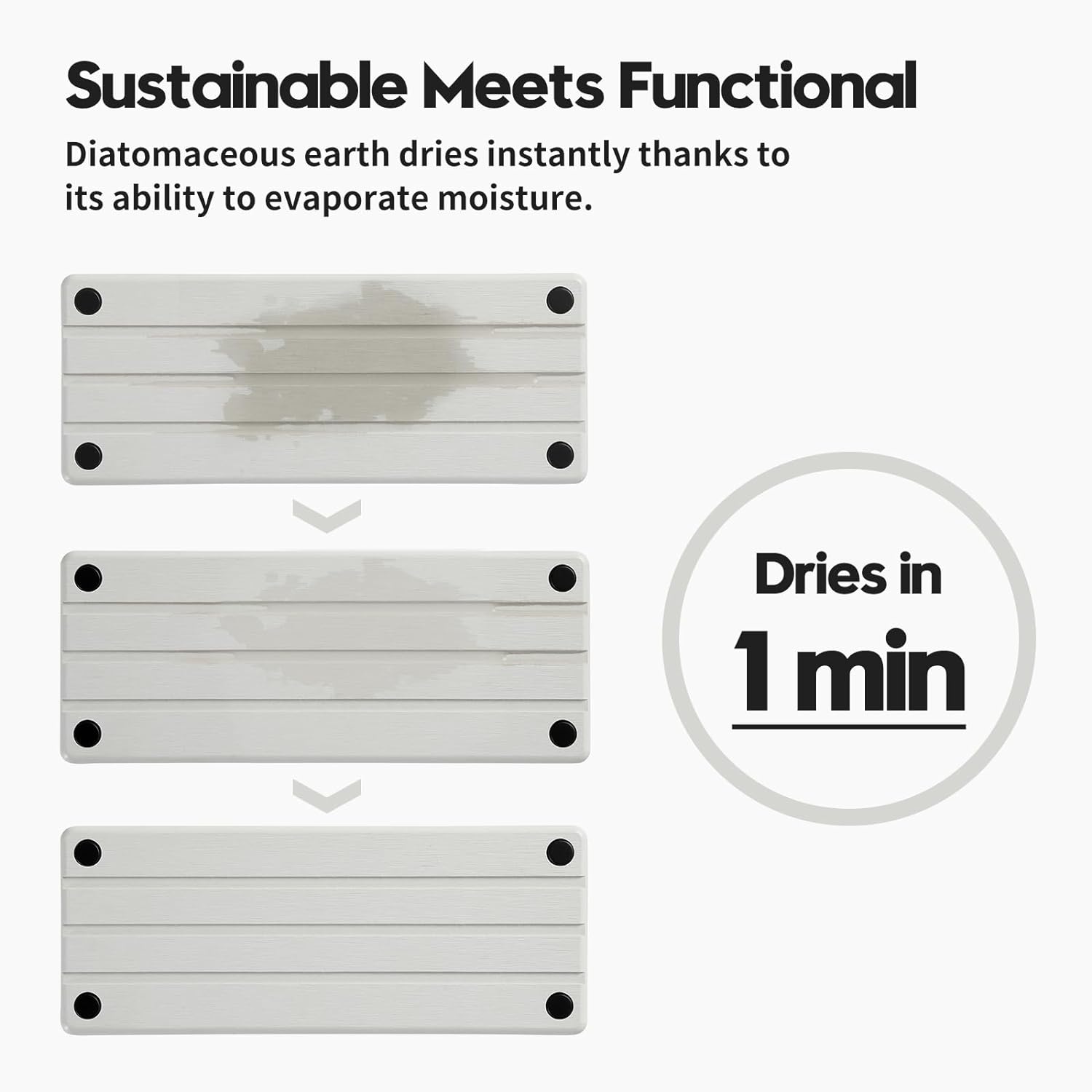 Instant Dry Sink Caddy Kitchen Sink Organizer, Quick Drying Diatomaceous Earth Stone Sink Tray Sponge Holder Soap Dish, Bathroom Countertop Vanity Dispenser Toothbrush Bottle, White, 10" x 4"