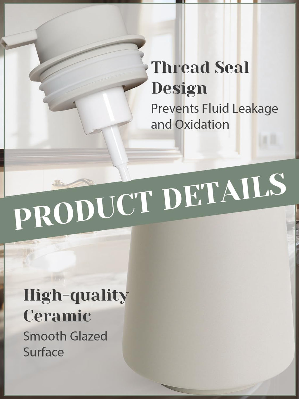 INGOFIN Ceramic Foaming Soap Dispenser -14 oz Foam Hand Soap Dispenser Bathroom, Modern Refillable Dish Wash Bottle for Kitchen with Large Pump, Matte Grey