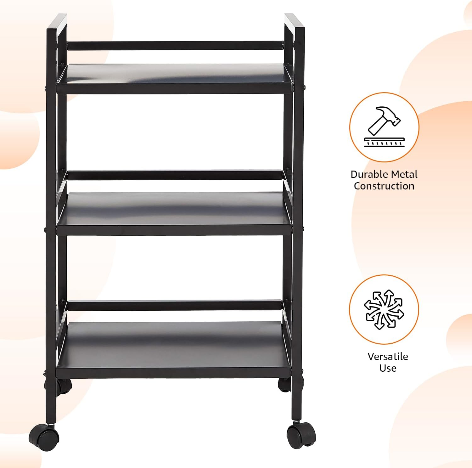 Amazon Basics 3-Tier Metal Rolling Cart, Black