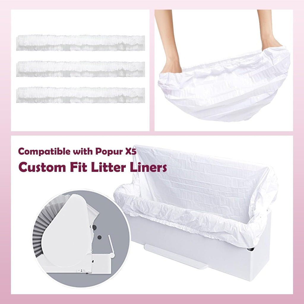 Trash Bags for Popur X5 Litter Box – Thickened, Leakproof Design, 7-Day Odor Control Perfect Fit for Popur X5 Self-Cleaning Cat Litter Boxes -40PCS