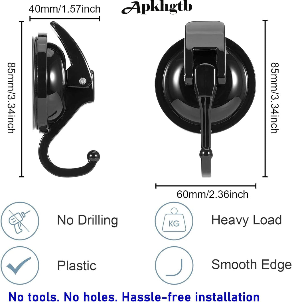 Heavy Duty Vacuum Wreath Cup Hook, Easy to Install and Remove, No Hole Punched,Black- Plated Plished Super Suction for Kitchen, Bathroom and Restroom, 2Pack