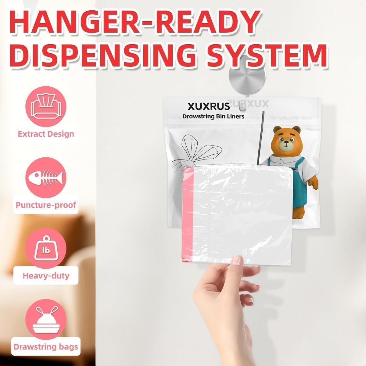 3 Gallon Trash bag Small White Drawstring Trash Bags, Tear-Free Heavy Duty Garbage Bags, Leak-Proof & Odor Blocking Small Garbage Liners for Kitchen, Bathroom, Multi-Purpose Use 60 Count by XUXRUS