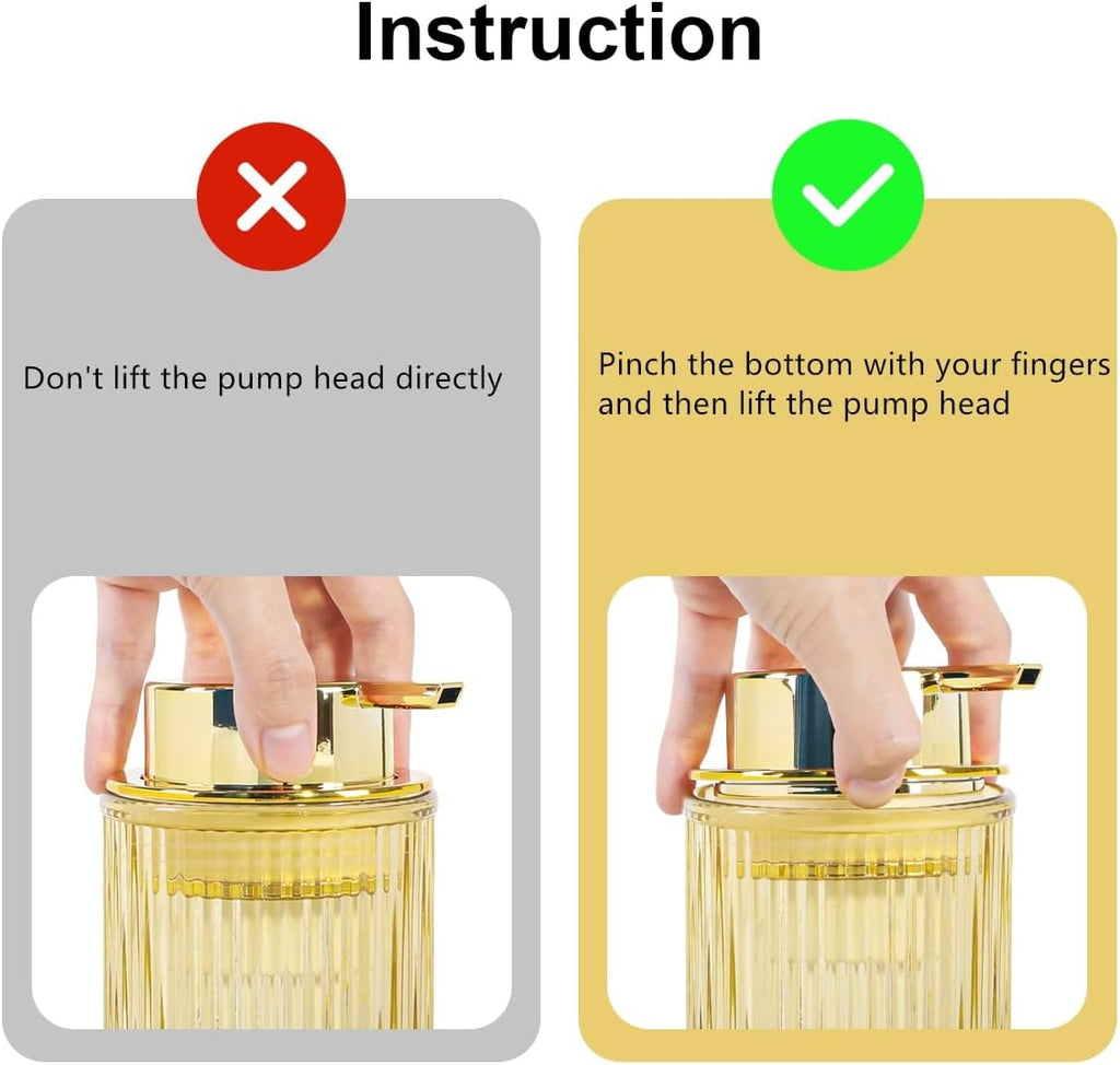 Amber Foaming Soap Dispenser, Glass Foam Hand Soap Dispenser with Gold Pump, 11 Oz Bathroom Refillable Liquid Lotion Pump Ribbed Bottle Container for Kitchen Countertop Decor