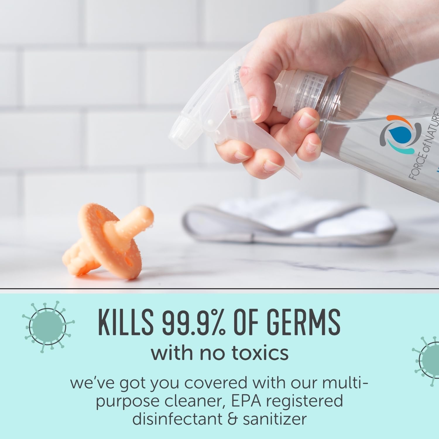 Force of Nature Multi-Purpose Cleaner, Disinfectant & Deodorizer Starter Kit - All Purpose Cleaning Spray with Reusable Bottle, 5 Refills - EPA Registered, Toxin-Free Cleaning Supplies