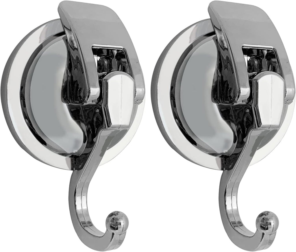 Heavy Duty Suction Cup Hooks for Shower, Bathroom Robe - Vacuum Glass Hooks, Reusable, No Hole Punched, for Garland Decoration (Silver, 2 Pack)
