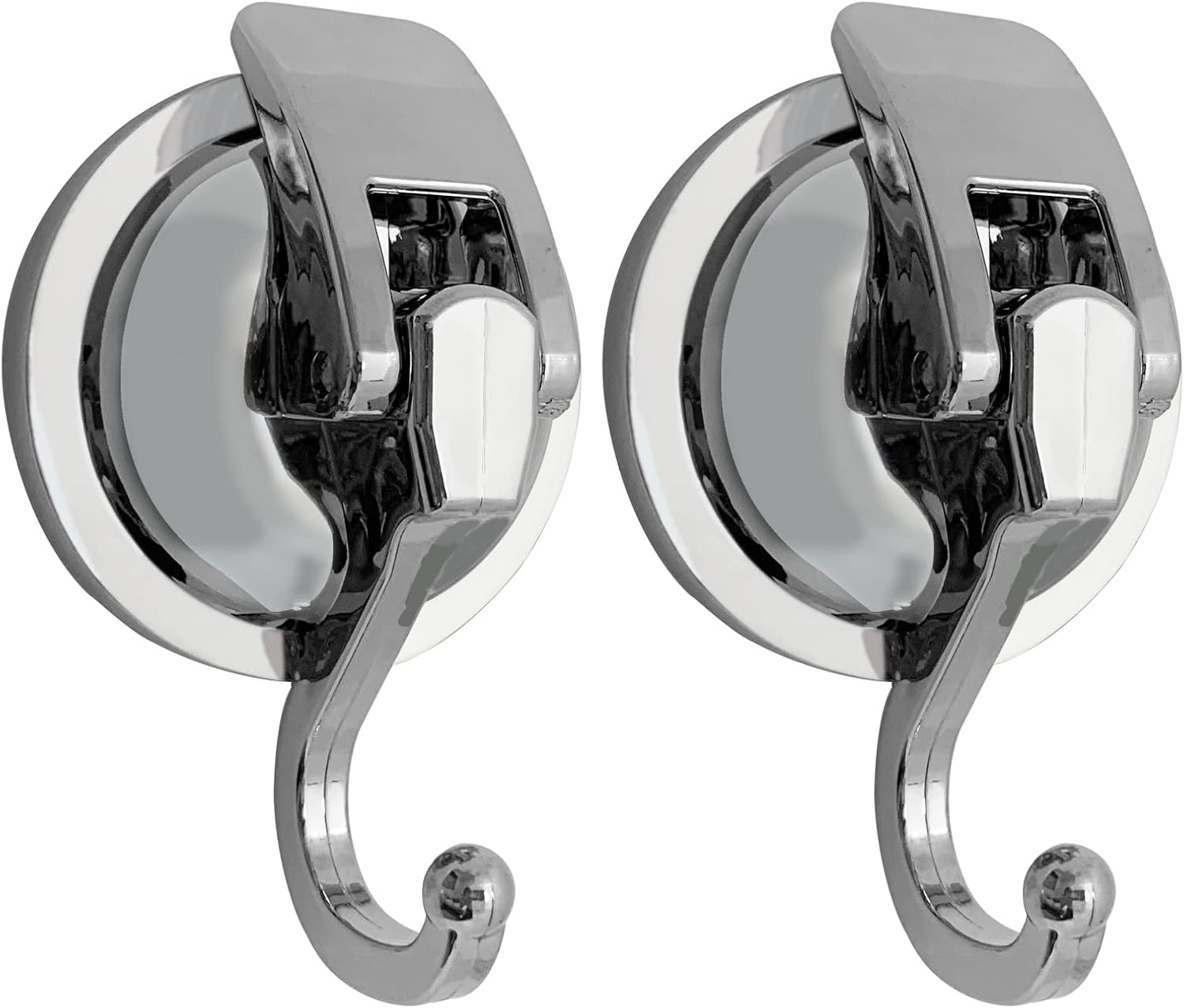 Heavy Duty Suction Cup Hooks for Shower, Bathroom Robe - Vacuum Glass Hooks, Reusable, No Hole Punched, for Garland Decoration (Silver, 2 Pack)