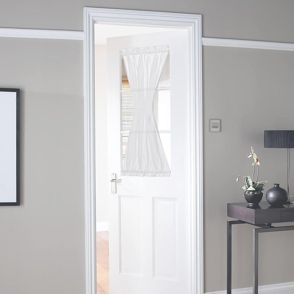 NICETOWN Linen Textured Door Curtain - White Sidelight Panel Curtain Semi Sheer French Front Door Curtain with Tieback for Kitchen, 30 inches W x 40 inches L, Single Panel