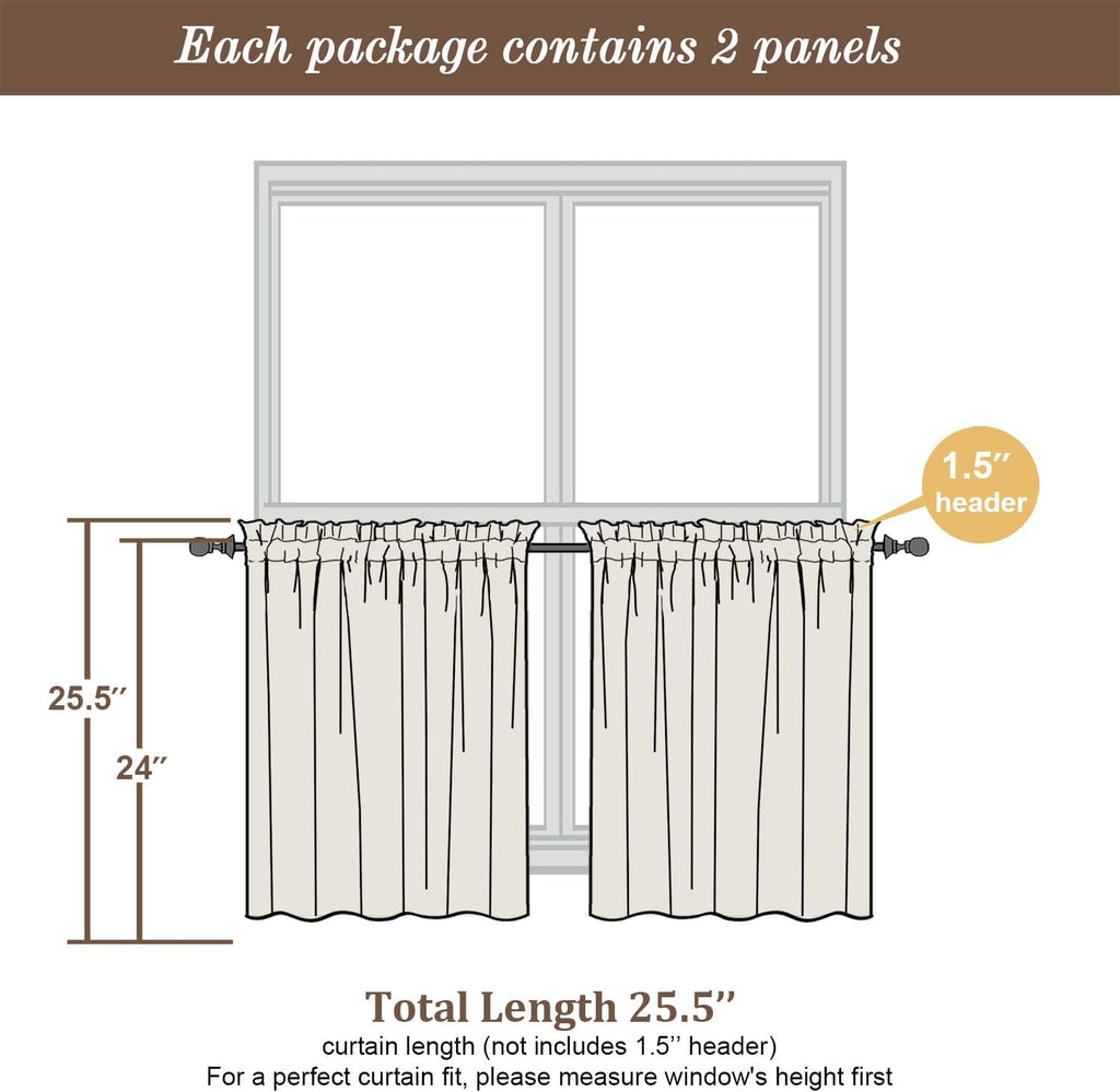 Chyhomenyc Taupe Sheer Curtains 24 Inch Length, Short Window Curtains for Bathroom Living Room Basement, Light Filtering Small Cafe Curtains, 42W x 24L Inches, 2 Panels