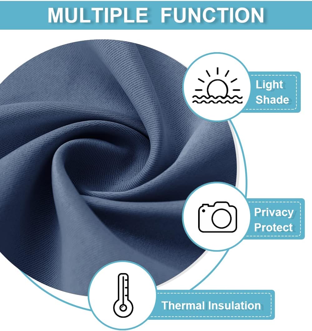 RYB HOME Bathroom Window Curtains - Super Soft Blackout Privacy Curtains for Baby Nursery Bedroom Basement Garege Workshop Kitchen Dining Living Room, W 29 x L 30, Stone Blue, 2 Pcs